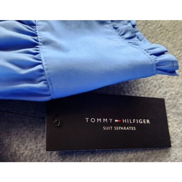 Tommy Hilfiger Puff-Sleeve Blouse Women's M Blue Ruffle Collar Button Closures - Picture 11 of 15